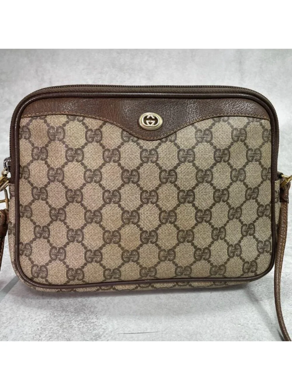 Gucci GG Shoulder Bag Brown Beige Leather Logo